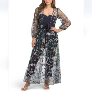 Julia Jordan Women's Navy Floral Overlay Jacket & Crepe Belted Jumpsuit